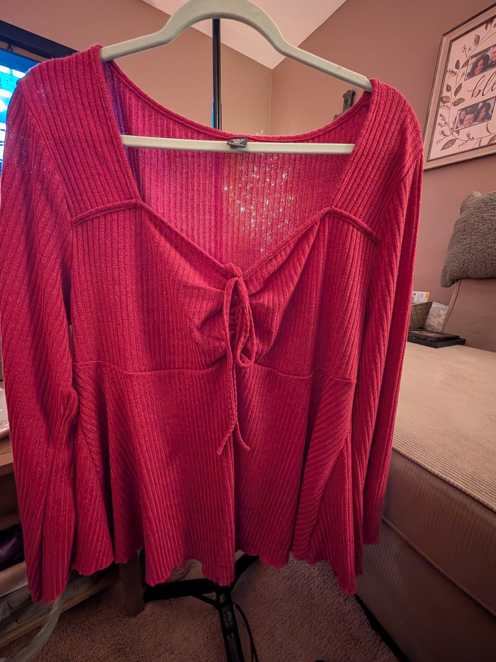 SHEIN Curve Tie-Front Ribbed Tunic Pink & green 3XL Like New